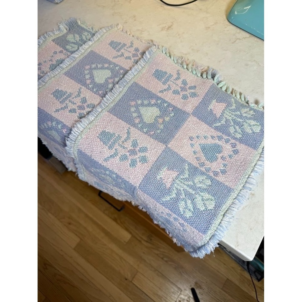 VTG 3 Pastel Heart Floral Placemats Rectangular 2 Sided 1990s Spring Cottagecore - Picture 5 of 15